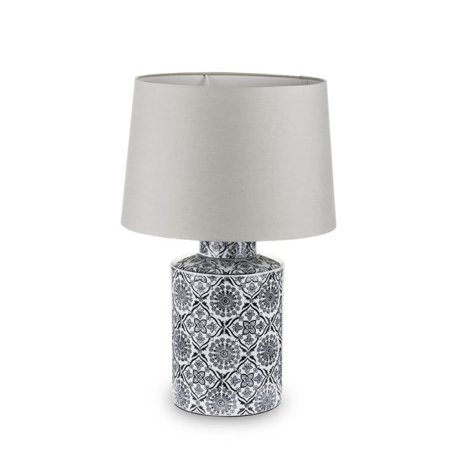 Stylowa ceramiczna lampa w kwiaty z białym abażurem 131237