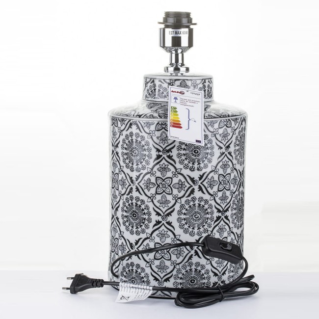 Stylowa ceramiczna lampa w kwiaty z białym abażurem 131237