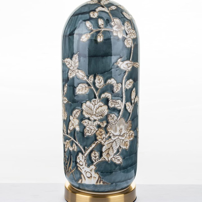 Duża ceramiczna lampa retro w kwiaty 131241