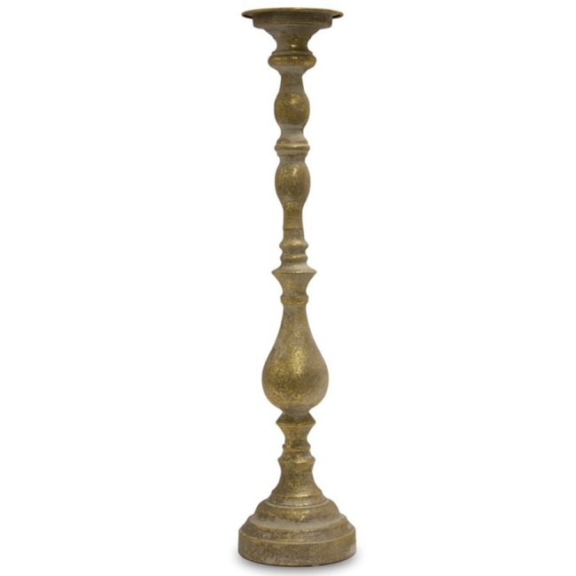 Wysoki, postarzany świecznik w kolorze złotym 108890