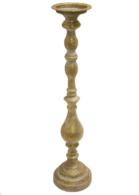 Wysoki, postarzany świecznik w kolorze złotym 108890