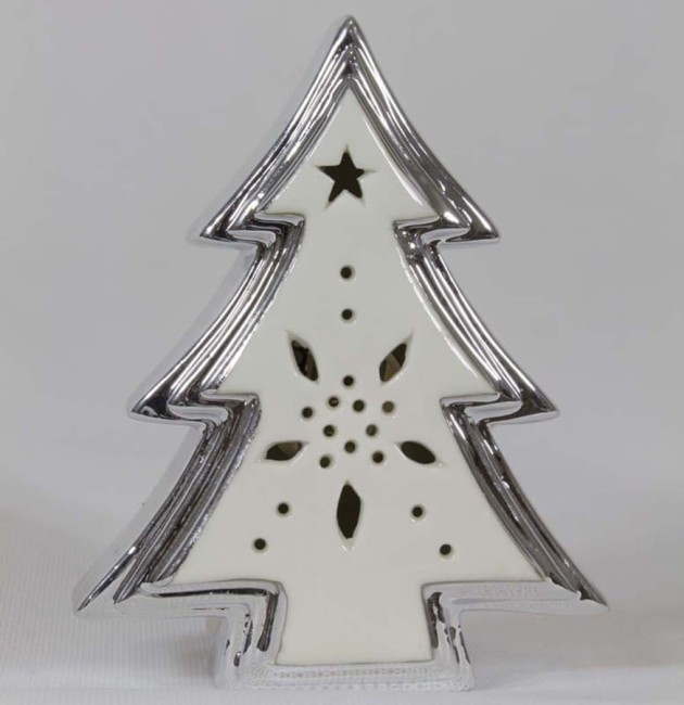 Ceramiczna srebrna choinka świecąca 108939