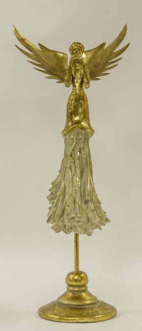 Dekoracyjna figurka złotego anioła z trąbką 117697