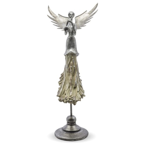 Wysoka, srebrna figurka anioła z trąbką 124410