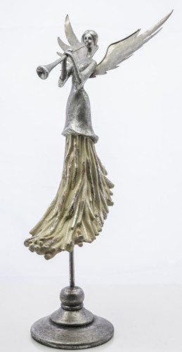 Wysoka, srebrna figurka anioła z trąbką 124410