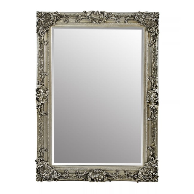 Lustro w bogato zdobionej, srebrnej, antycznej ramie 123009