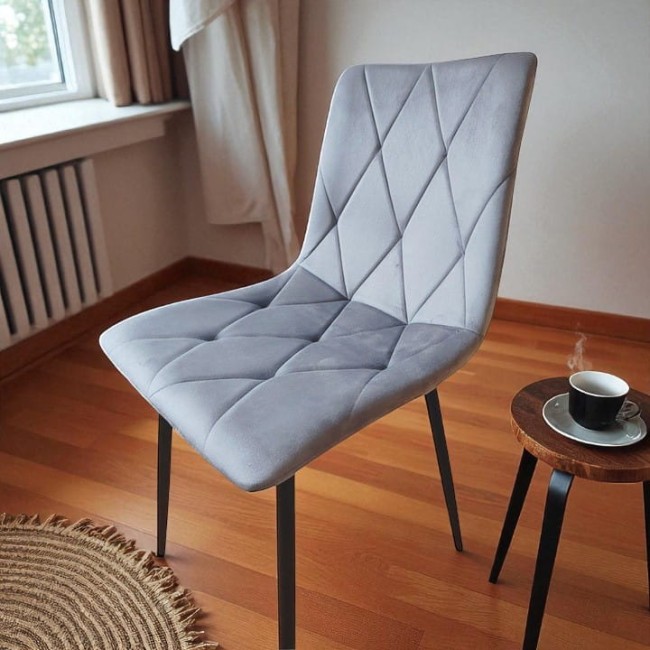 STÓŁ OKRĄGŁY 100 CM + 4 KRZESŁA WELUROWE SZARE DO JADALNI SALONU LOFT