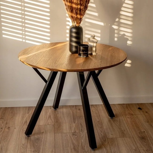 STÓŁ OKRĄGŁY 100 CM + 4 KRZESŁA WELUROWE CZARNE DO JADALNI SALONU LOFT