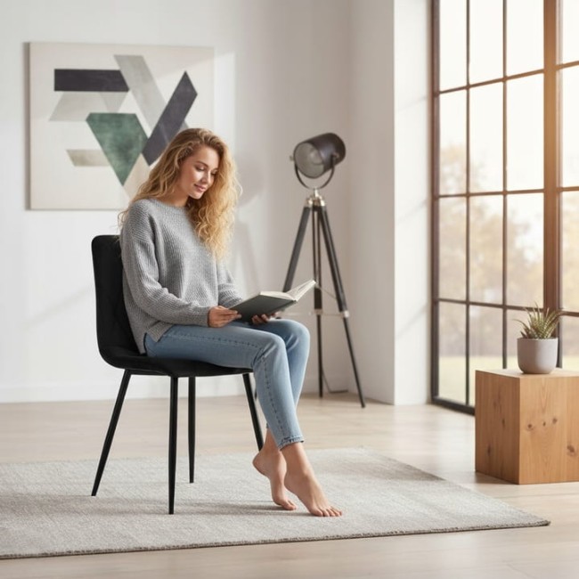 STÓŁ OKRĄGŁY 100 CM + 4 KRZESŁA WELUROWE CZARNE DO JADALNI SALONU LOFT