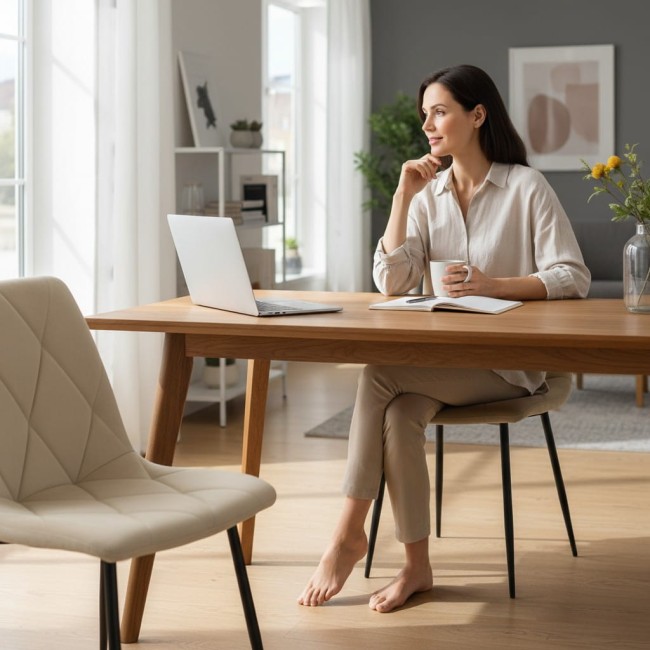 Nowoczesne welurowe krzesło w kolorze beżowym w romby