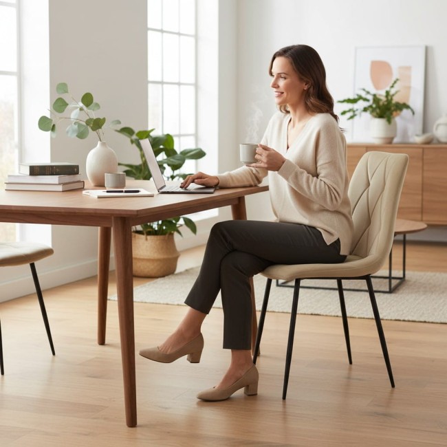 Nowoczesne welurowe krzesło w kolorze beżowym w romby