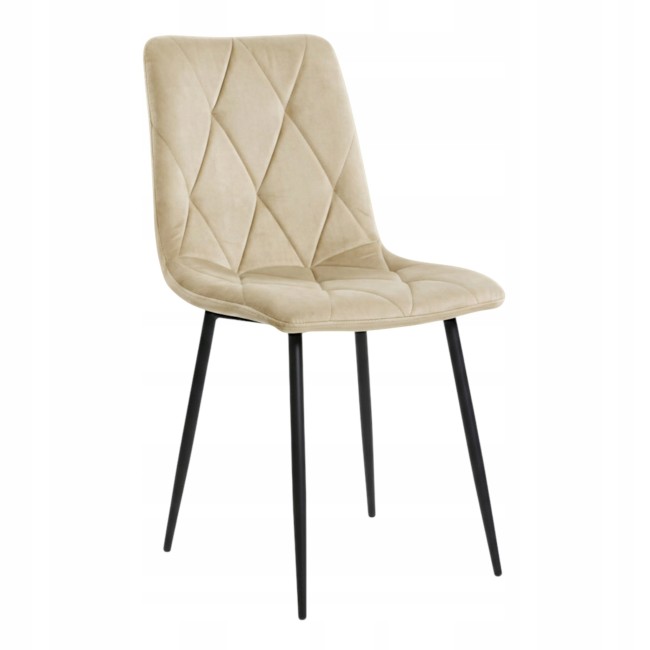 Nowoczesne welurowe krzesło w kolorze beżowym w romby