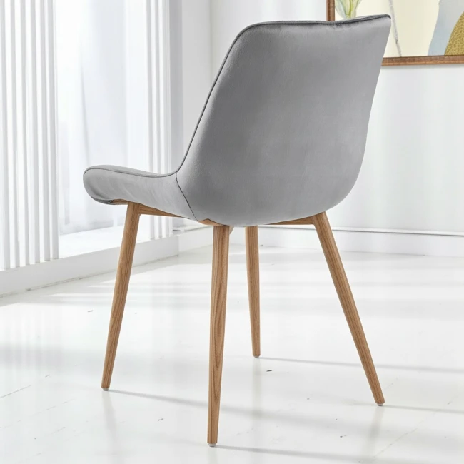 Nowoczesne kubełkowe welurowe krzesło w kolorze szarym w kwadraty Premium