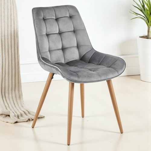 Nowoczesne kubełkowe welurowe krzesło w kolorze szarym w kwadraty Premium