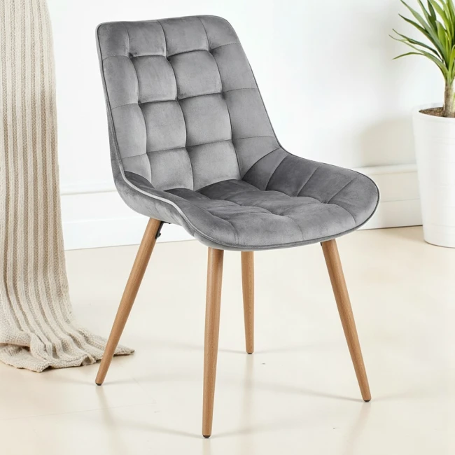 Nowoczesne kubełkowe welurowe krzesło w kolorze szarym w kwadraty Premium