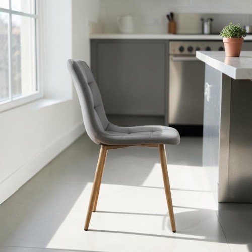 Nowoczesne Krzesło Tapicerowane Szare , Dębowe Nogi