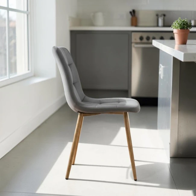 Nowoczesne Krzesło Tapicerowane Szare , Dębowe Nogi