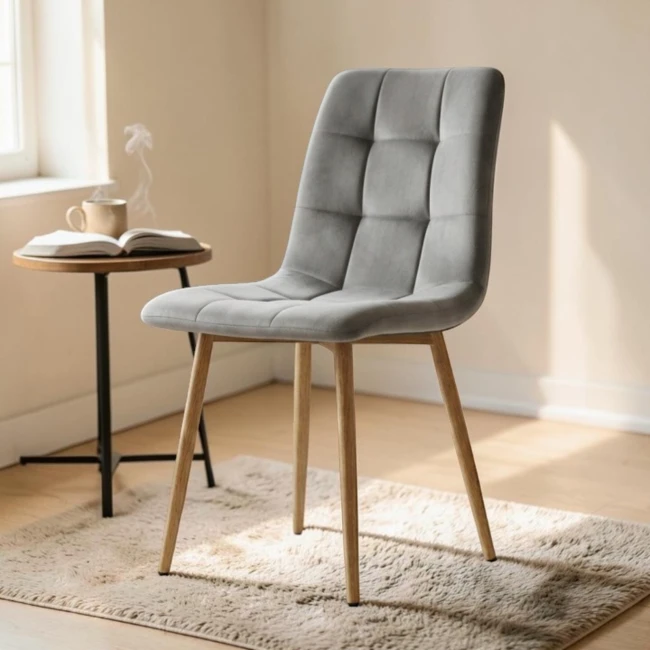 Nowoczesne Krzesło Tapicerowane Szare , Dębowe Nogi