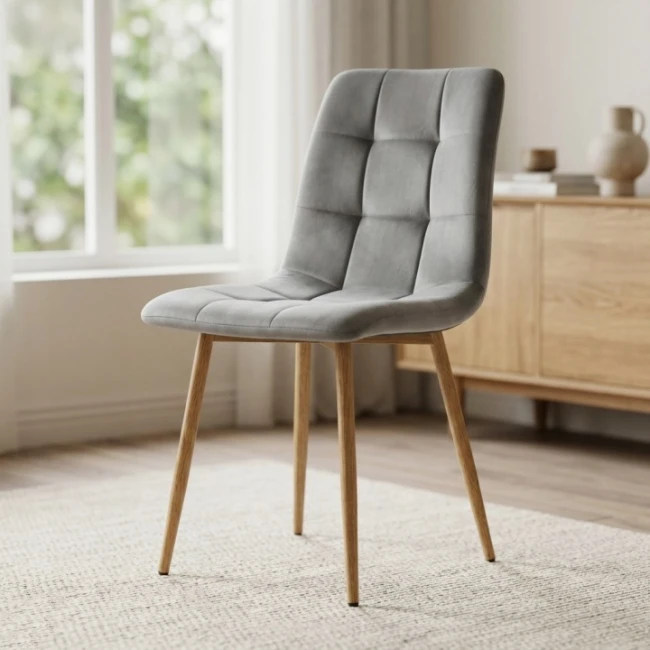 Nowoczesne Krzesło Tapicerowane Szare , Dębowe Nogi