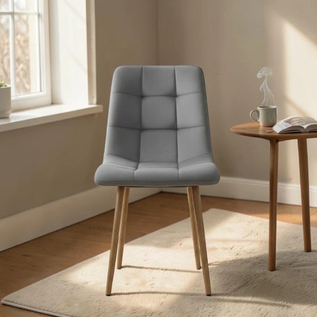 Nowoczesne Krzesło Tapicerowane Szare , Dębowe Nogi