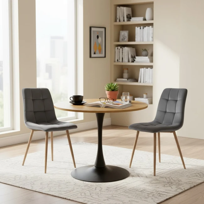 Nowoczesne Krzesło Tapicerowane Szare , Dębowe Nogi