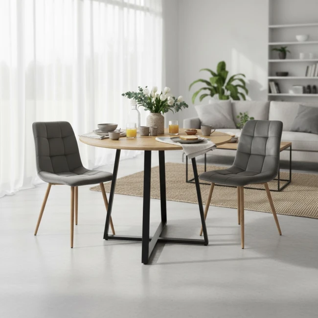 Nowoczesne Krzesło Tapicerowane Szare , Dębowe Nogi