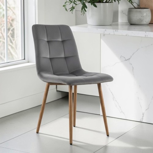 Nowoczesne Krzesło Tapicerowane Szare , Dębowe Nogi