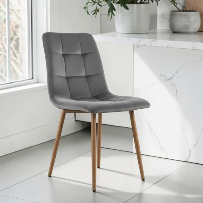 Nowoczesne Krzesło Tapicerowane Szare , Dębowe Nogi