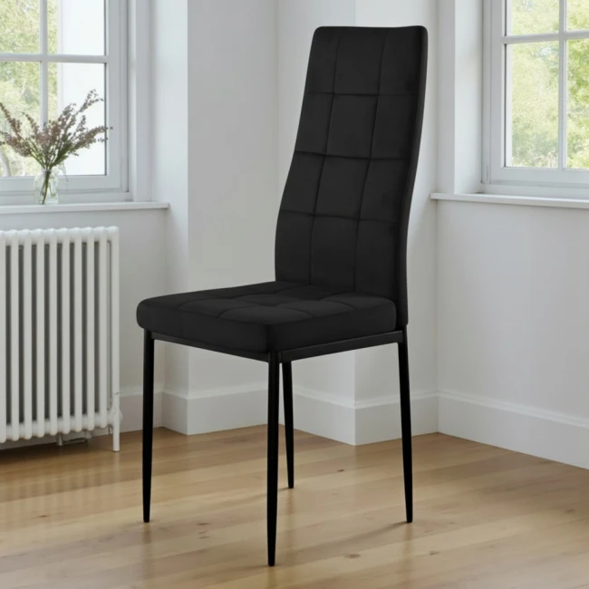 KRZESŁO TAPICEROWANE CZARNE WELUROWE NOWOCZESNE JADALNIANE DO SALONU KUCHNI