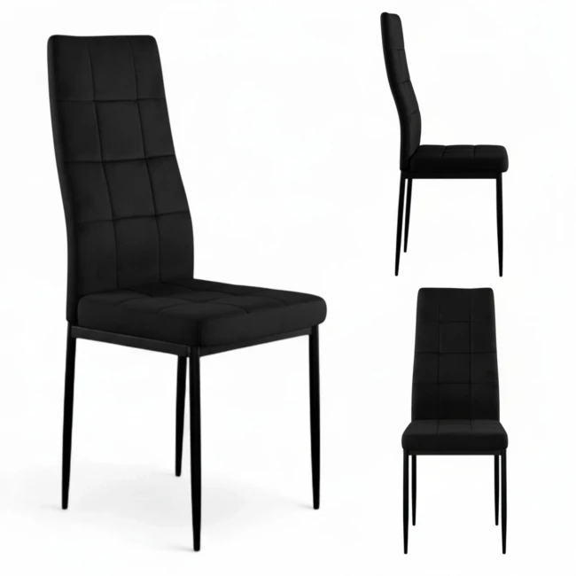 KRZESŁO TAPICEROWANE CZARNE WELUROWE NOWOCZESNE JADALNIANE DO SALONU KUCHNI
