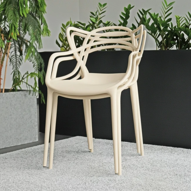 Ażurowe krzesło khaki kremowe eleganckie do salonu hotelu