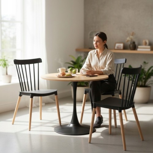 Stół Okrągły Dębowy Skandynawski 80 cm Stolik