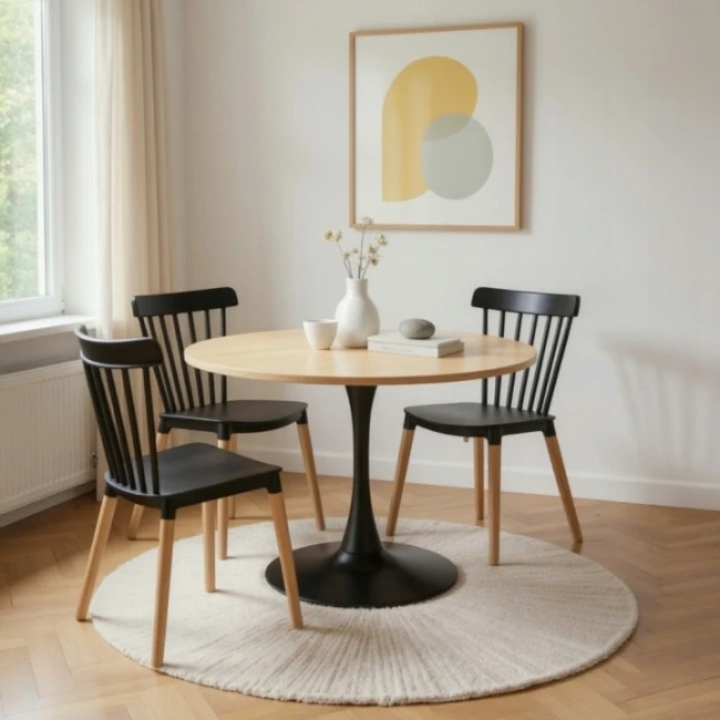 Stół Okrągły Dębowy Skandynawski 80 cm Stolik