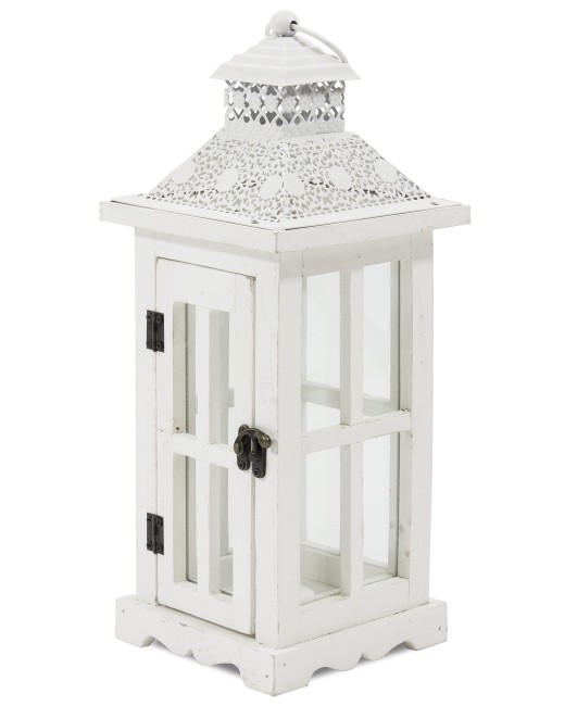 Drewniany lampion rustykalna biel 107257