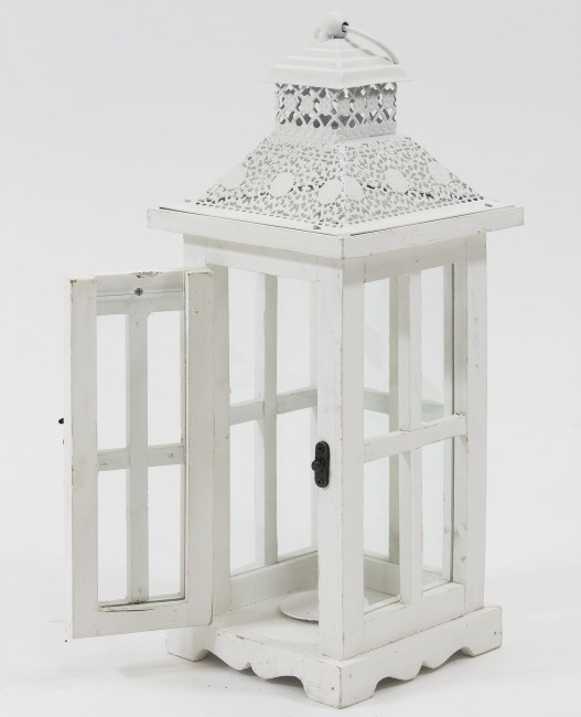 Drewniany lampion rustykalna biel 107257