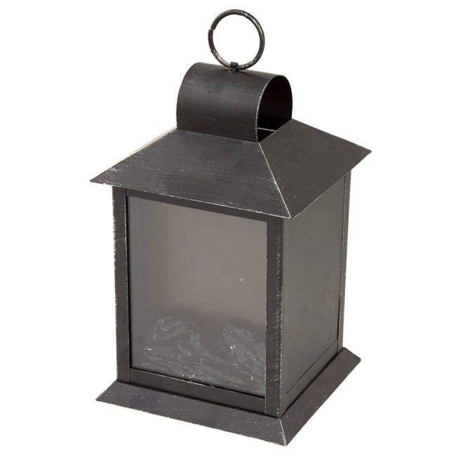 Metalowy, przecierany lampion na baterię w kolorze czarnym - wysokość 31 cm 112251