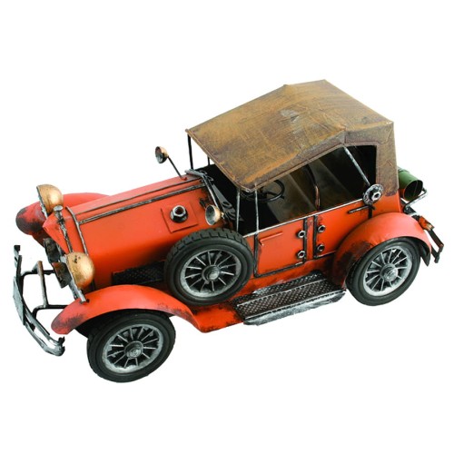 1 - Metalowa replika starego samochodu w kolorze pomarańczowym.jpg