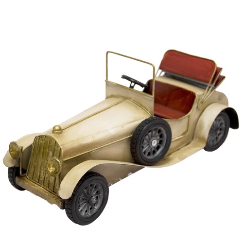 1 - Metalowa replika starego samochodu w kolorze białym.jpg