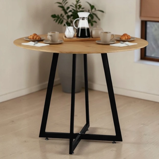 Stół Okrągły Dębowy Skandynawski 90 cm Stolik